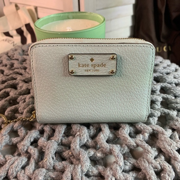 kate spade Handbags - Kate Spade 5x4 Light Blue Mini Wallet with Key Ring EUC